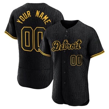 Authentic Custom Men's Detroit Tigers Black Snake Skin City Jersey