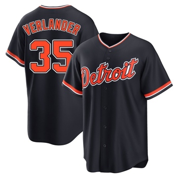 Replica Justin Verlander Youth Detroit Tigers Navy Alternate 2nd Jersey